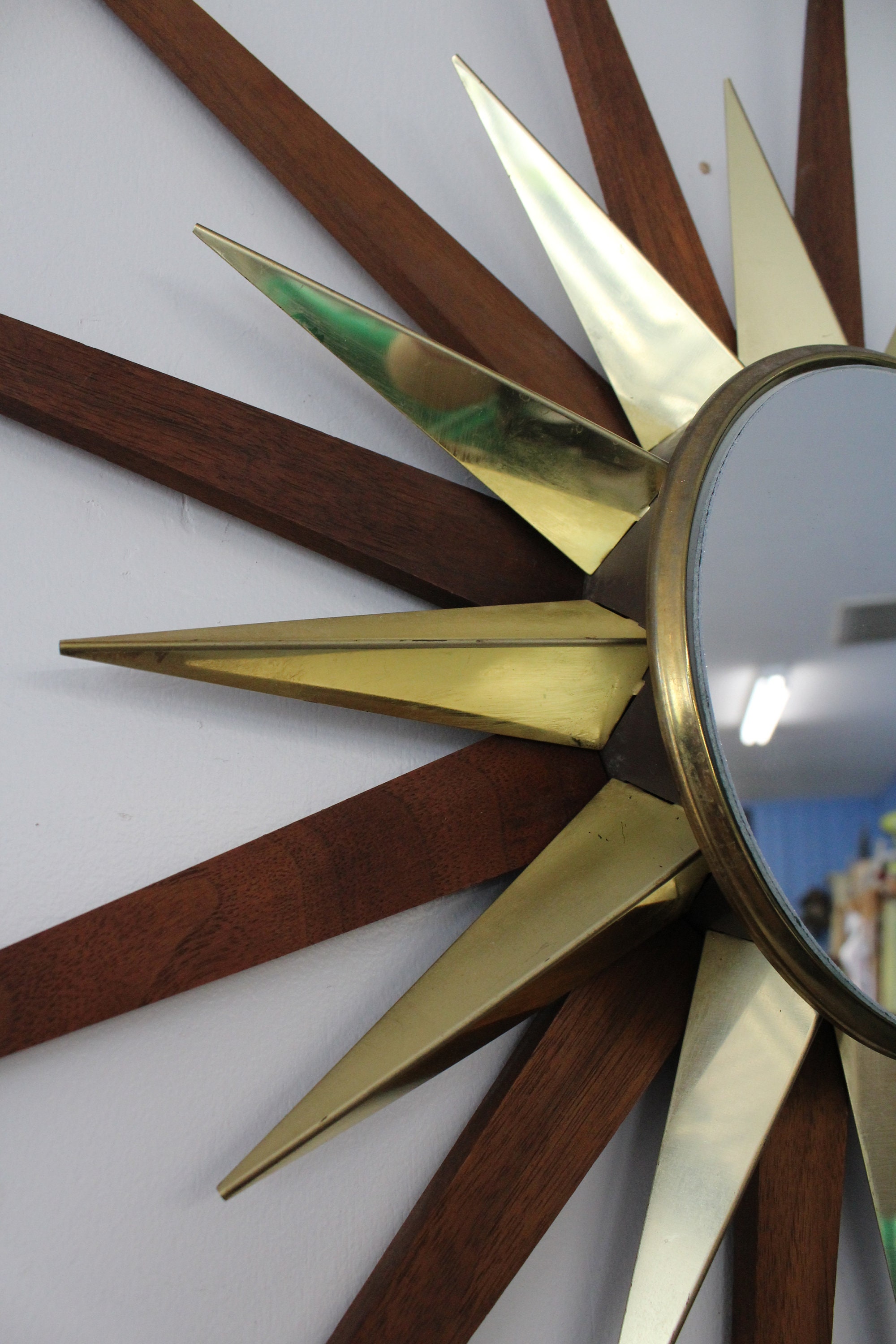 Sunburst Mirror MidCentury Danish Modern Walnut & Brass Wall Mirror