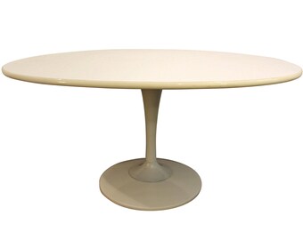 Mid-Century Modern Dining Table Danish Modern Chromcraft Saarinen-Style Oval-Shaped White Tulip Dining Table
