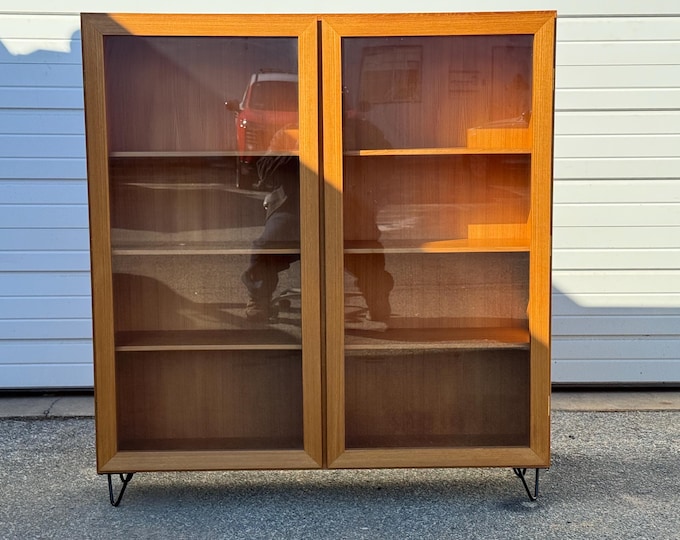 Mid Century Danish Modern Teak Omann Jun Bookcase on Hairpin Legs