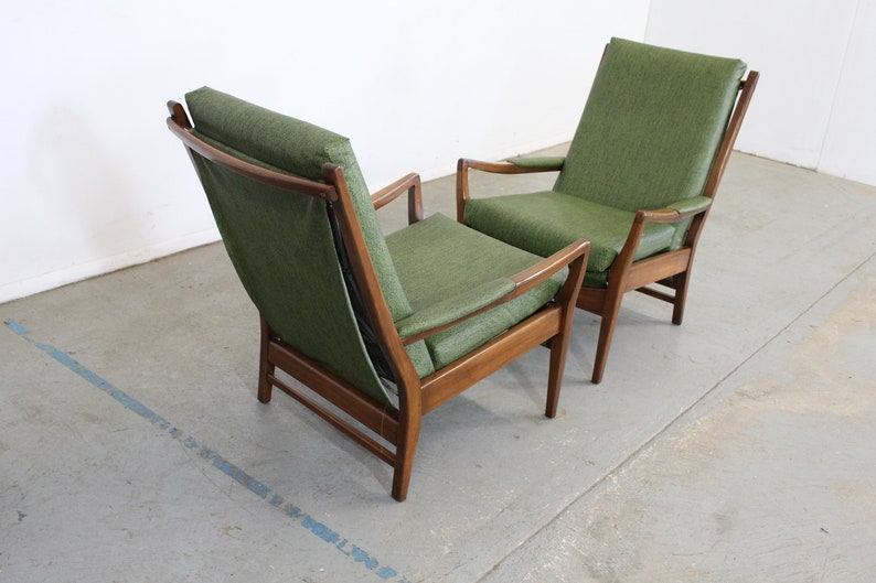 Pair of Mid Century Modern Walnut Open Arm Lounge Chairs image 8