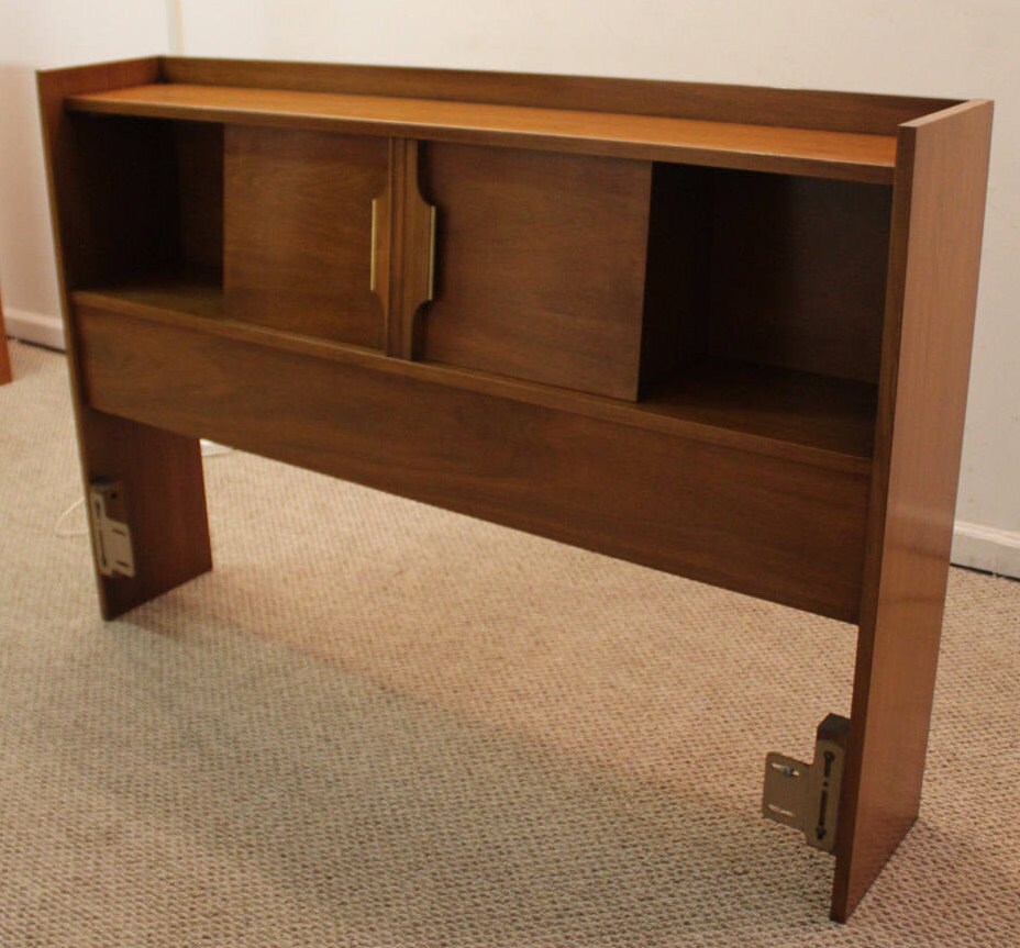 MidCentury Danish Modern Walnut Full Size Bed Bookcase Headboard