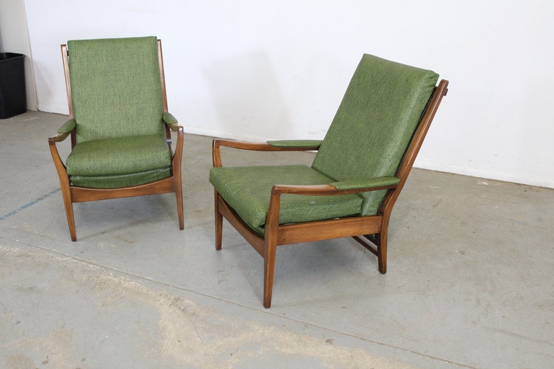 Pair of Mid Century Modern Walnut Open Arm Lounge Chairs image 3