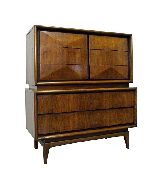 Mid Century Modern United Diamond Front Large Walnut Tall Etsy
