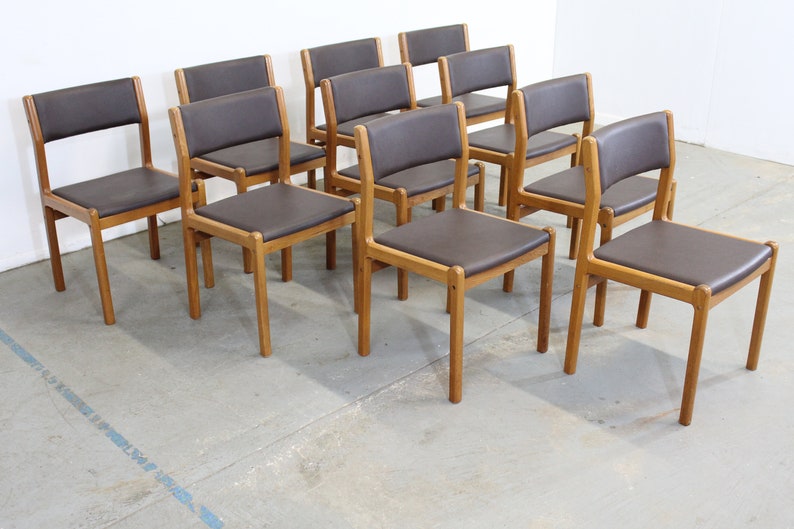 Set of 10 Danish Modern JL Moller Teak Side Dining Chairs image 2