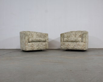 Pair of Mid-Century Danish Modern Selig Barrel Back Swivel Club Chairs