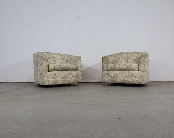 Pair of Mid-Century Danish Modern Selig Style Barrel Back Swivel Club Chairs