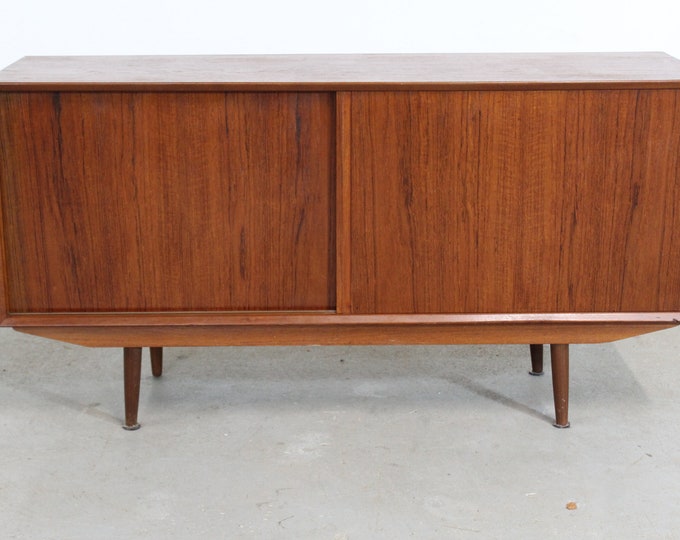 Mid-Century Danish Modern Teak Sliding Door Credenza on Pencil Legs