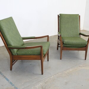 Pair of Mid Century Modern Walnut Open Arm Lounge Chairs image 2