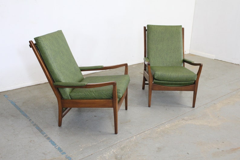 Pair of Mid Century Modern Walnut Open Arm Lounge Chairs image 2
