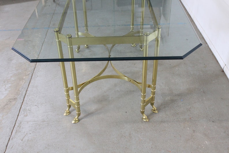 Vintage Brass and Glass Jansen Regency Style Hoof Foot Dining Table image 4