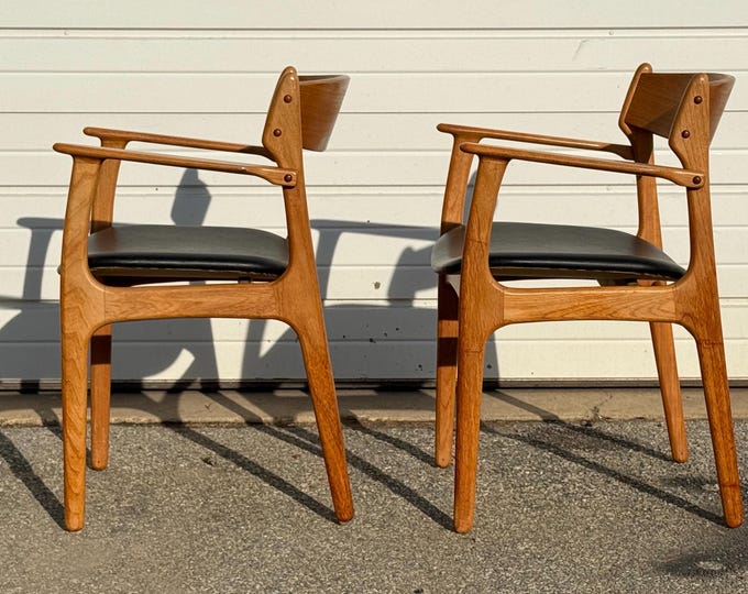 Pair of Mid-Century Danish Teak Dining Arm Chairs by Erik Buch