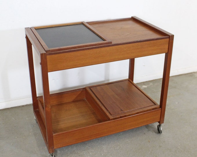 Vintage Danish Modern Teak Bar Cart, Mid-Century Modern Bar Cart / Tea Cart / Cabinet on Wheels