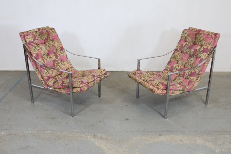 Pair of Mid-Century Modern Milo Baughman Style Chrome Scoop Seat Lounge Chairs image 2