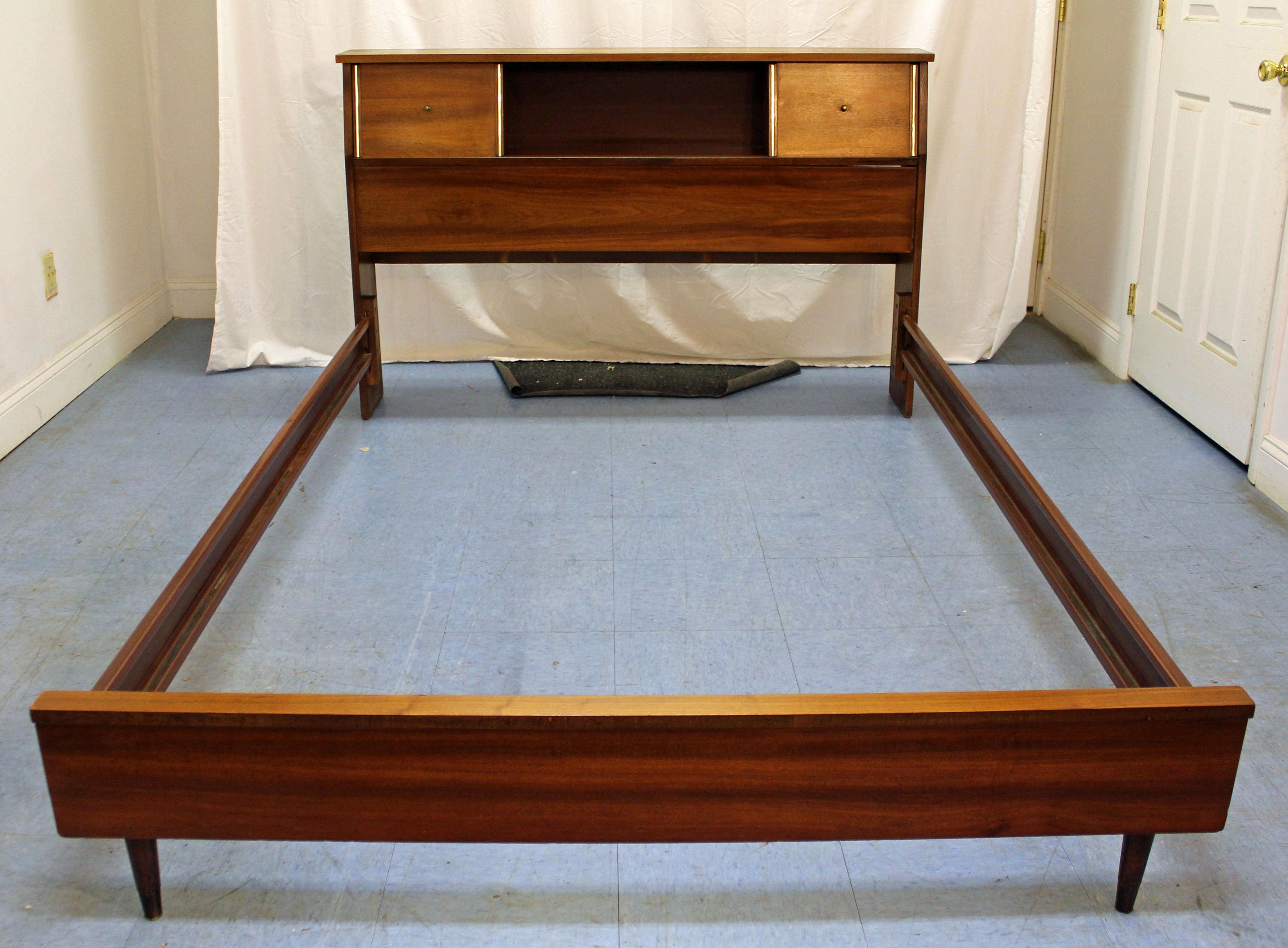 MidCentury Danish Modern Walnut Full Size Bookcase Bed Frame