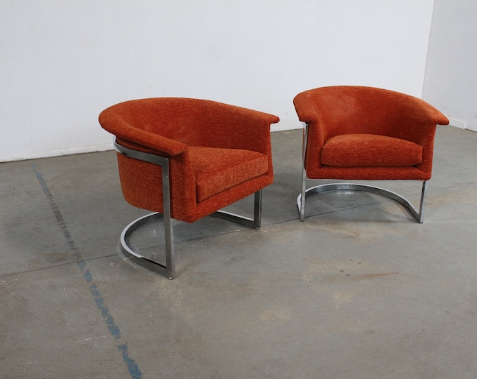Pair of Mid-Century Modern Craft Associates Chrome Barrel Back Club Chairs