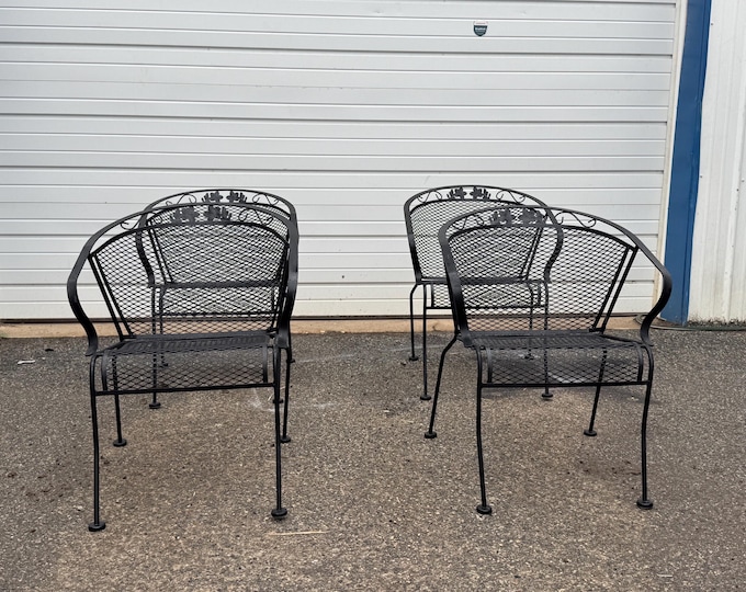 Vintage Woodard Style Outdoor Wrought Iron Arm Chairs- Set of 4