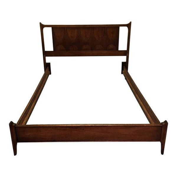 Mid-Century Bed Frame Danish Modern Broyhill Brasilia Walnut Full Size Bed Frame