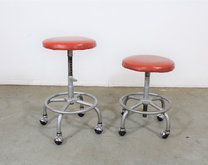 Pair of Chrome Adjustable Vintage Industrial Swivel Stools