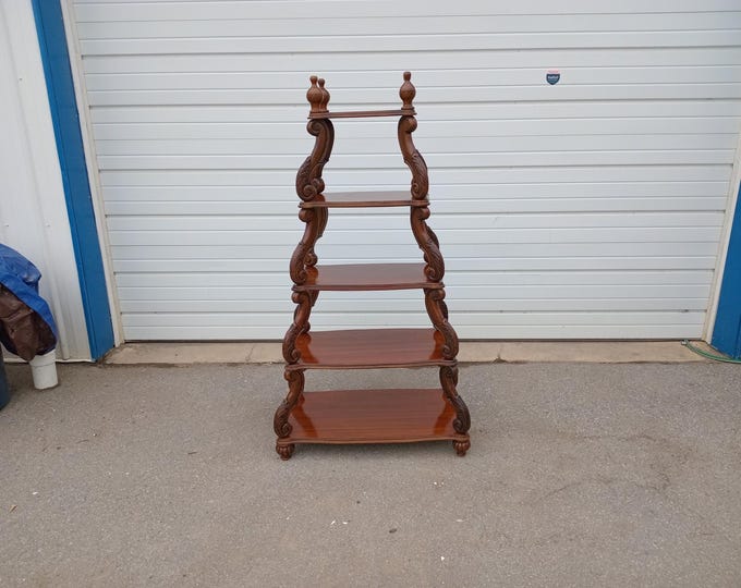 Vintage 5-Tier Carved Walnut Etagere Shelf/Bookcase