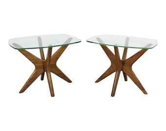 Mid-Century Danish Modern Adrian Pearsall 'Jacks' Glass Top End Tables