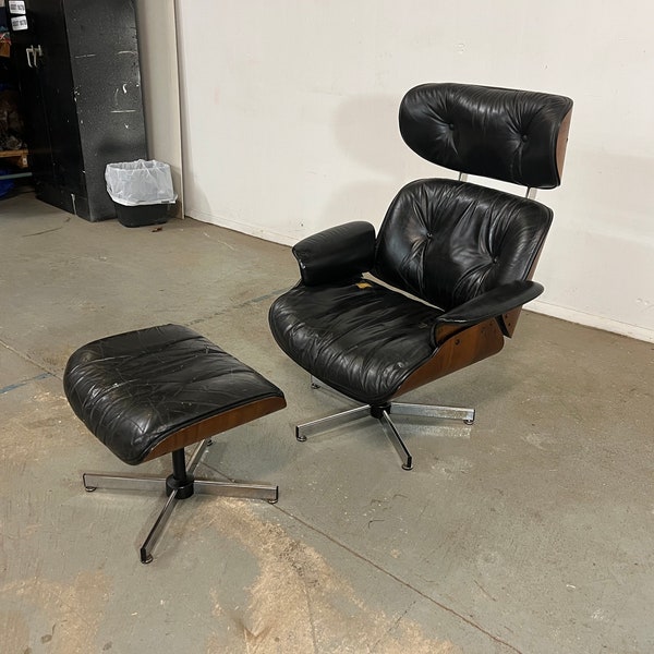 Mid Century Danish Modern Eames era Selig Lounge Chair and Ottoman