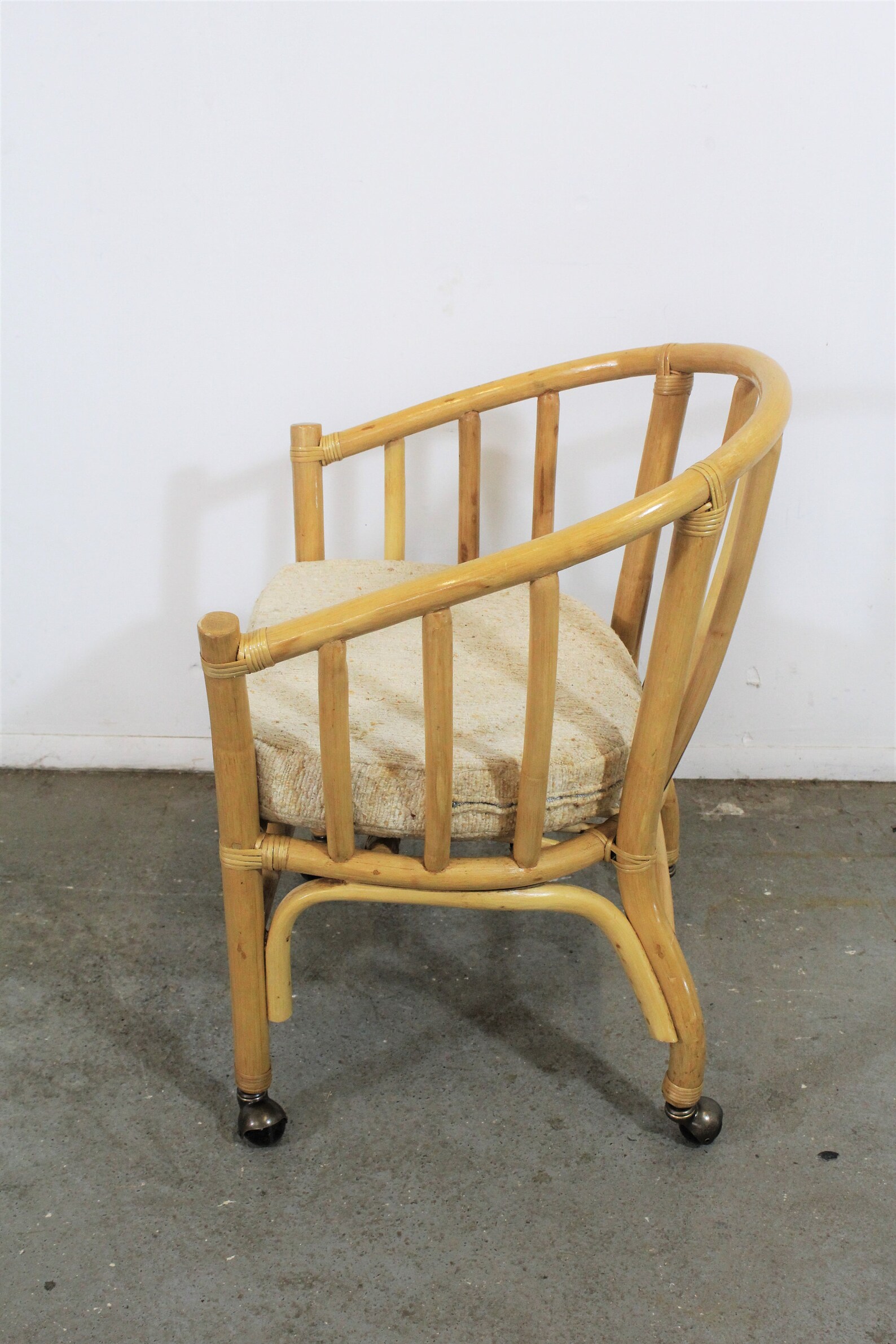 Set of 4 Midcentury Rattan Dining Chairs With Rollers Etsy