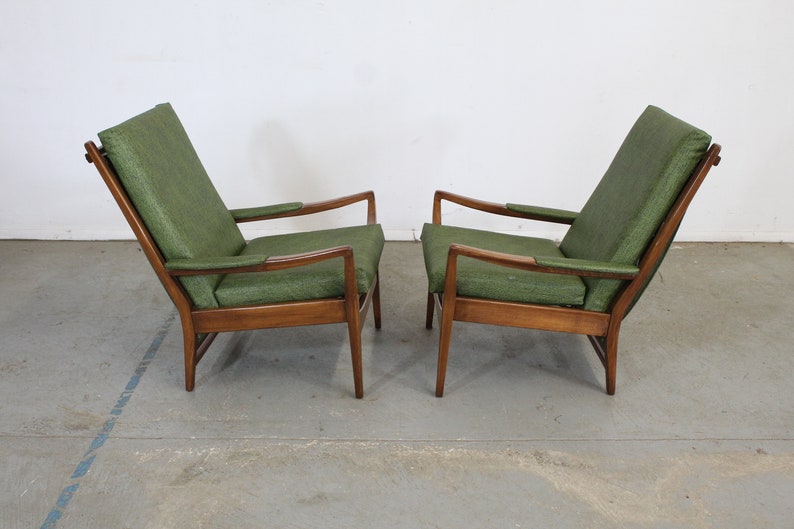 Pair of Mid Century Modern Walnut Open Arm Lounge Chairs image 5