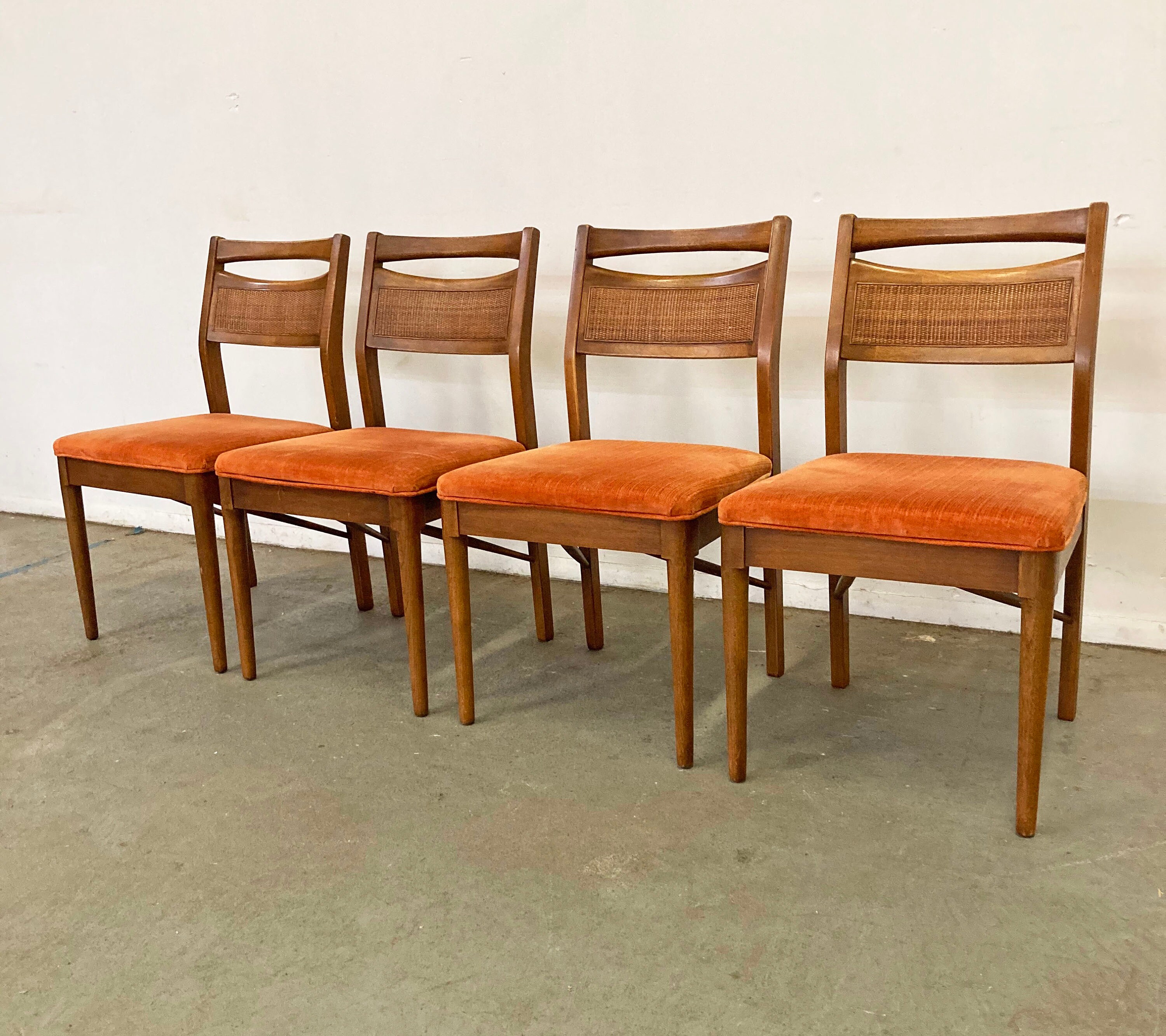 Set of 4 Mid-Century Modern American of Martinsville Walnut Cane Dining