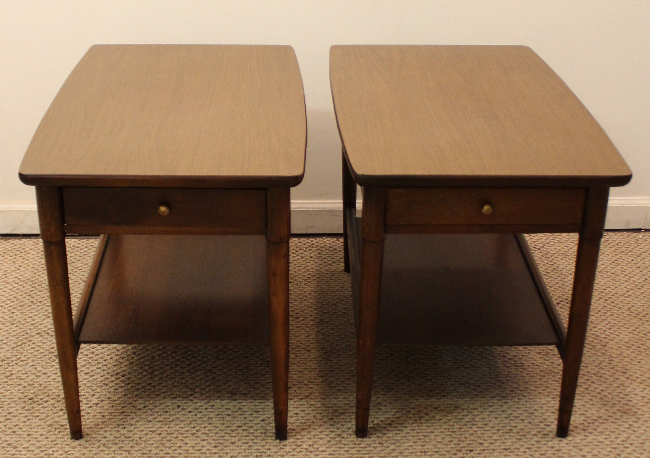 Mid-Century End Tables Danish Modern Walnut Tapered Leg Side Tables-Pair #9