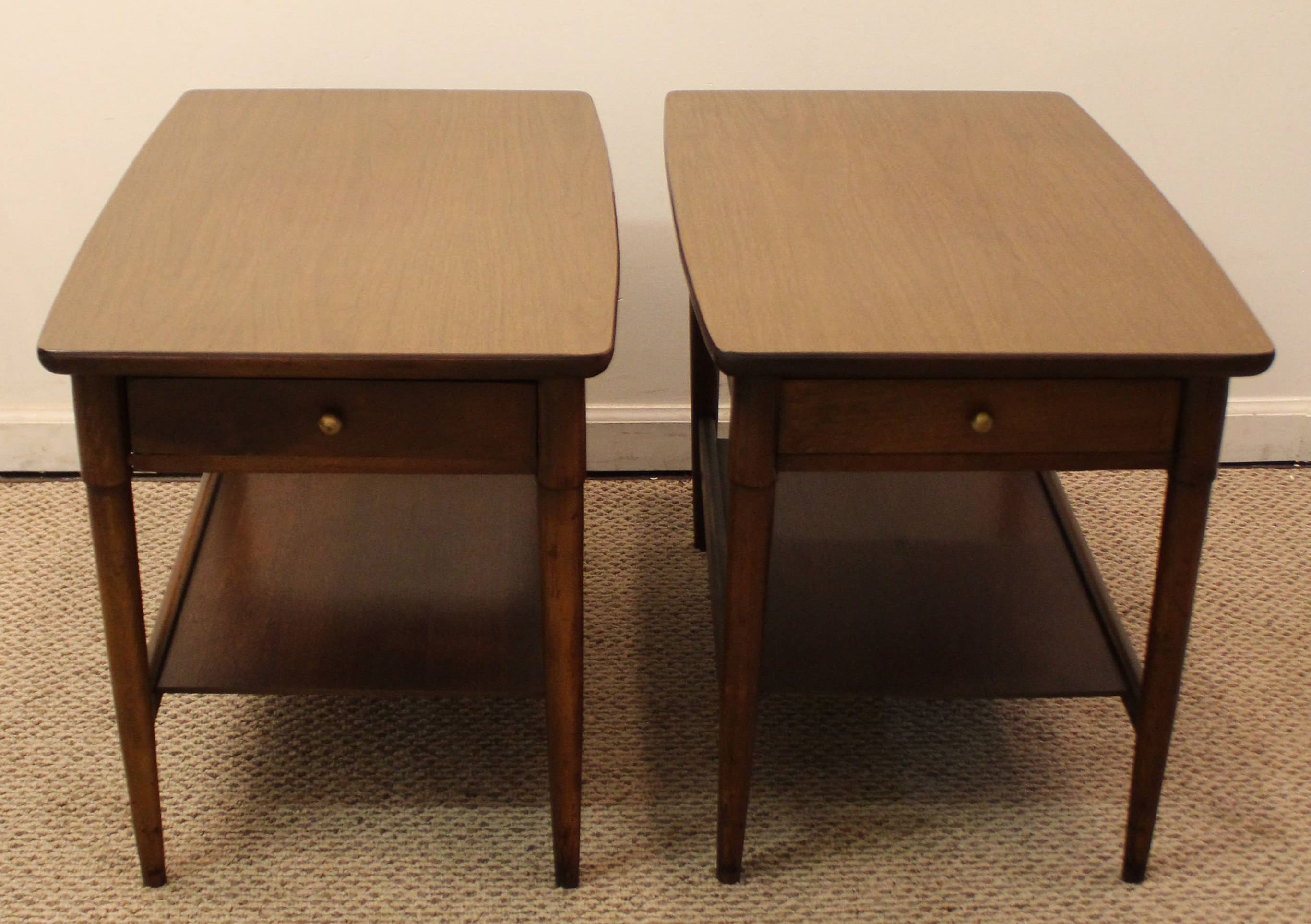 Mid-Century End Tables Danish Modern Walnut Tapered Leg Side Tables-Pair #9