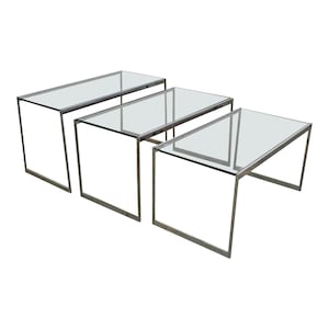 Set of 3 Mid-Century Modern Chrome & Glass Top Nesting Tables/SideTables