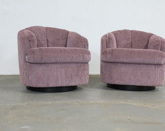 Pair of Mid-Century Modern Milo Baughman Style 360 Swivel Club Chairs on Plinth Bases