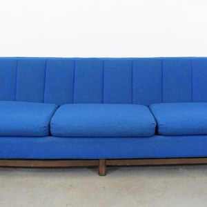 Mid-Century Modern Blue 3-Seater Sofa on Wood Base, Danish Modern Couch image 2