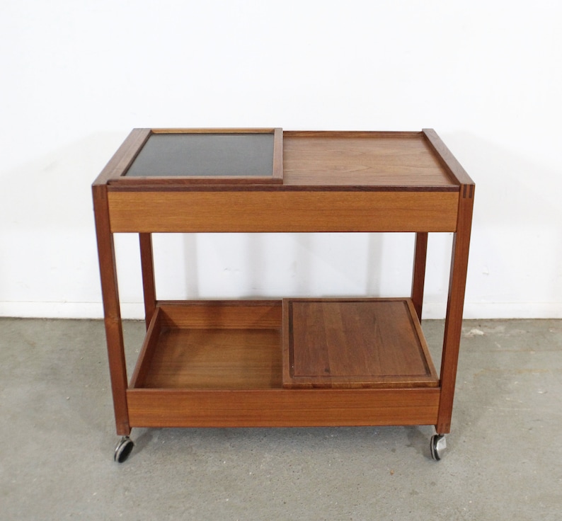 Vintage Danish Modern Teak Bar Cart, Mid-Century Modern Bar Cart / Tea Cart / Cabinet on Wheels image 2