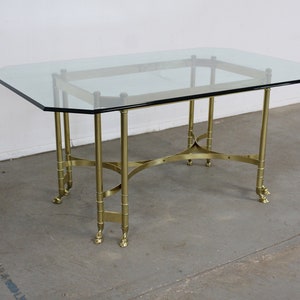 Vintage Brass and Glass Jansen Regency Style Hoof Foot Dining Table image 1