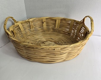 Vintage Woven Rattan Light Weight Oval Fruit Basket 14" Boho Farmhouse Wicker