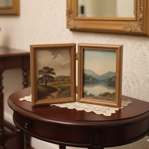 Vintage Wooden Hinged Double Picture Frame Holds 5" X 7" Photo Classic Wood