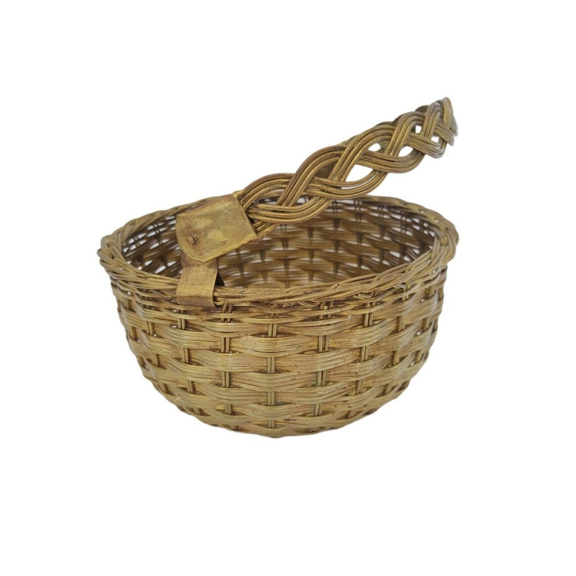 Vintage Solid Heavy Brass Woven Wire Weave Basket Natural Etsy