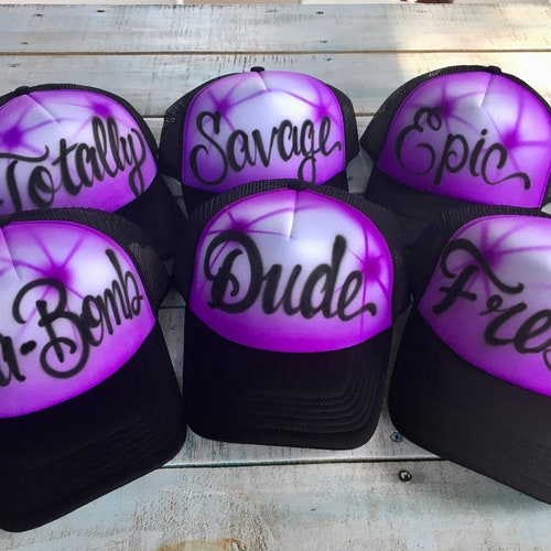 6 Airbrush HATS! Birthday Party Favors | 80's 90's Party | Kids Teen Adult | Hip Hop deals Party | Airbrush Trucker Hats | Mitzvah | Dance | Glow