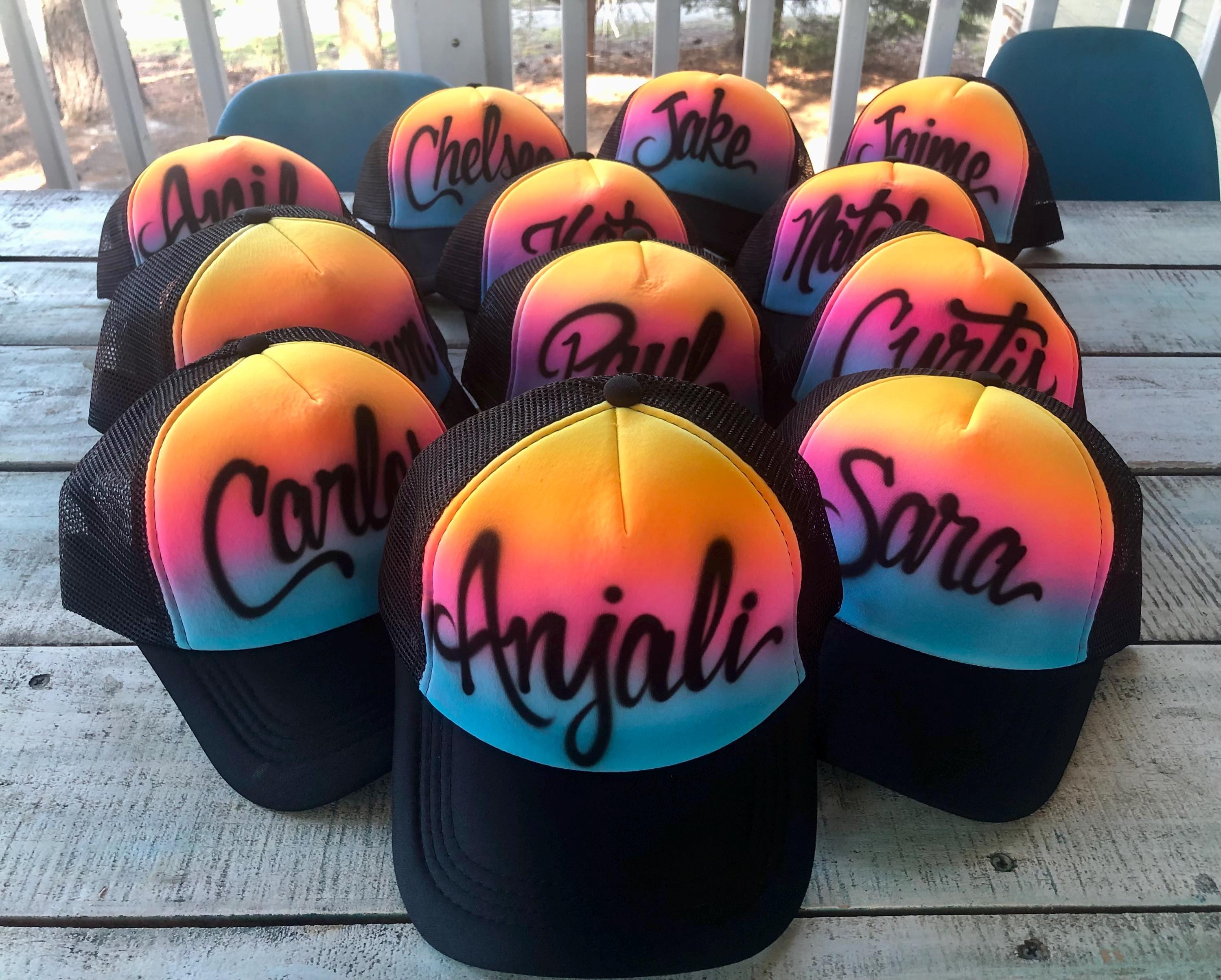 4 Airbrush HATS | Birthday Party Favors | 80s 90s Dance  | Kids Teen Adult | Hip Hop Party Favors | Airbrushed Trucker Hats | Mitzvah Bache