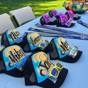 18 Personalized Birthday Party Favors | Airbrush Hats | Hip Hop Theme | Dance Party | Glow party | Custom Airbrushed Graffiti | Trucker Caps