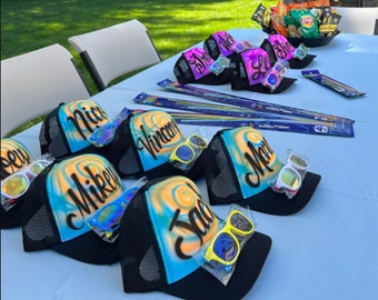 18 Personalized Birthday Party Favors | Airbrush Hats | Hip Hop Theme | Dance Party | Glow party | Custom Airbrushed Graffiti | Trucker Caps