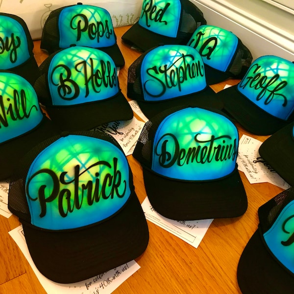 12 Birthday Party Favors | Hip Hop Party | Bachelorette | Mitzvah | Graffiti |Airbrush Hats | Airbrushed | Trucker Cap | Adult Teen Kids 80s