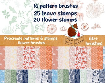 Procreate brushes pack 60+ Flower  stamps tattoo and pattern brushes app ipad pro apple pencil