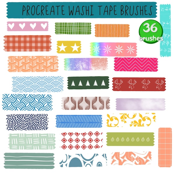 Procreate brushes pack washi tape patterns with 36 brushes (no stamps, brushes!)