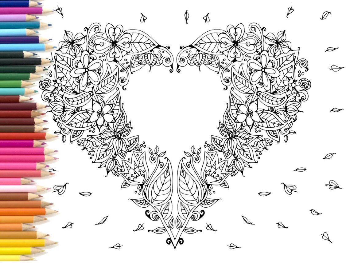 Coloring Page Adults, Printable Heart Hand Made Illustration, Color ...