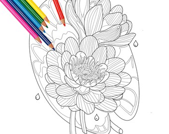 Flower coloring page, printable art hand made illustration, symmetric mandala for children and adults