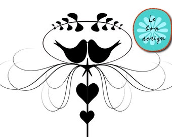 Clip art love birds vector wedding invitation INSTANT DOWNLOAD