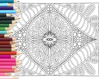 Coloring page, printable art zentangle zendoodle, symmetric mandala for children and adults