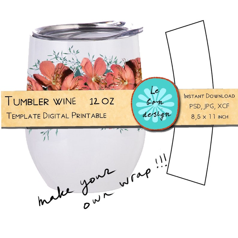 Download Tumbler wine glass 12 oz template diy collage sheet jpg psd | Etsy